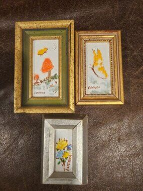 SET of 3 Vintage RAPHAEL ESTERIDA Enamel on Copper Miniatures - MCM Signed